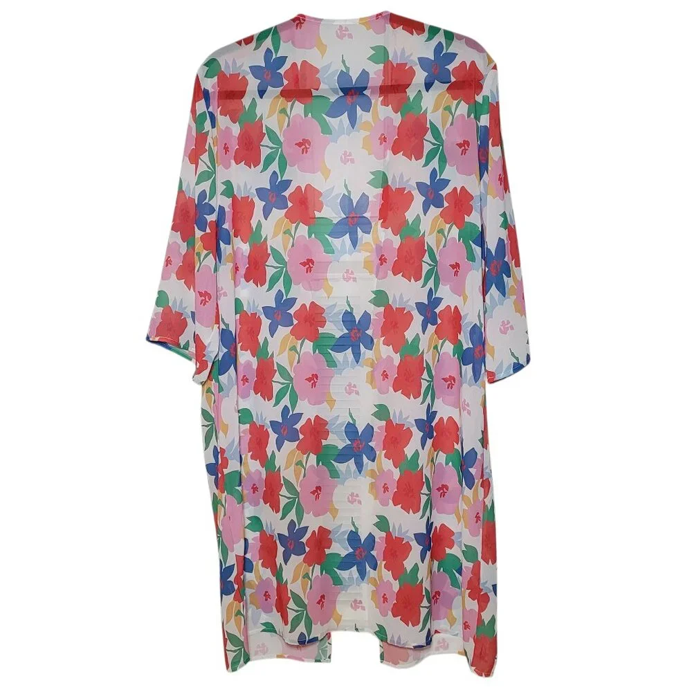 Floral Chiffon Longline Duster Kimono Cover Up Onesize Resortwear